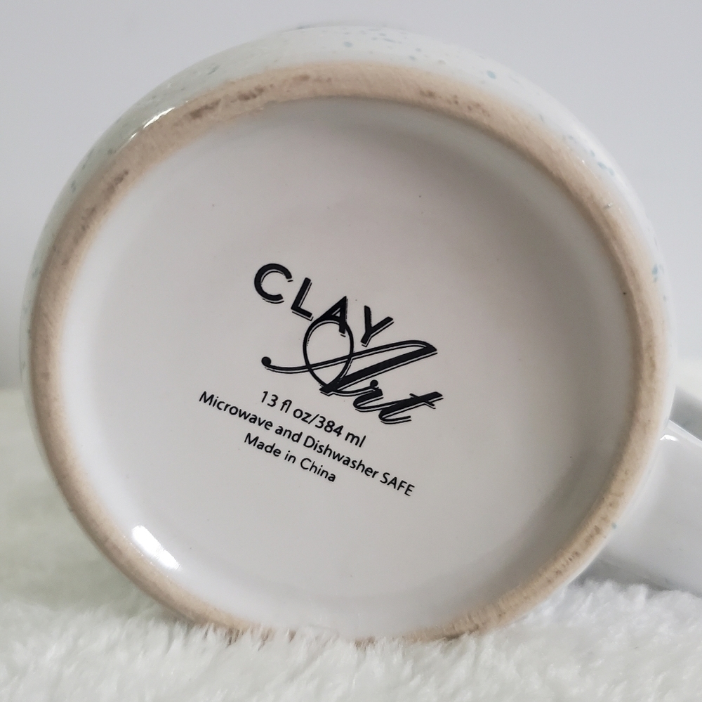 Clay Art Monogrammed I White Light Blue Teal Coffee Cup Mug 13 Oz - Picture 8 of 9